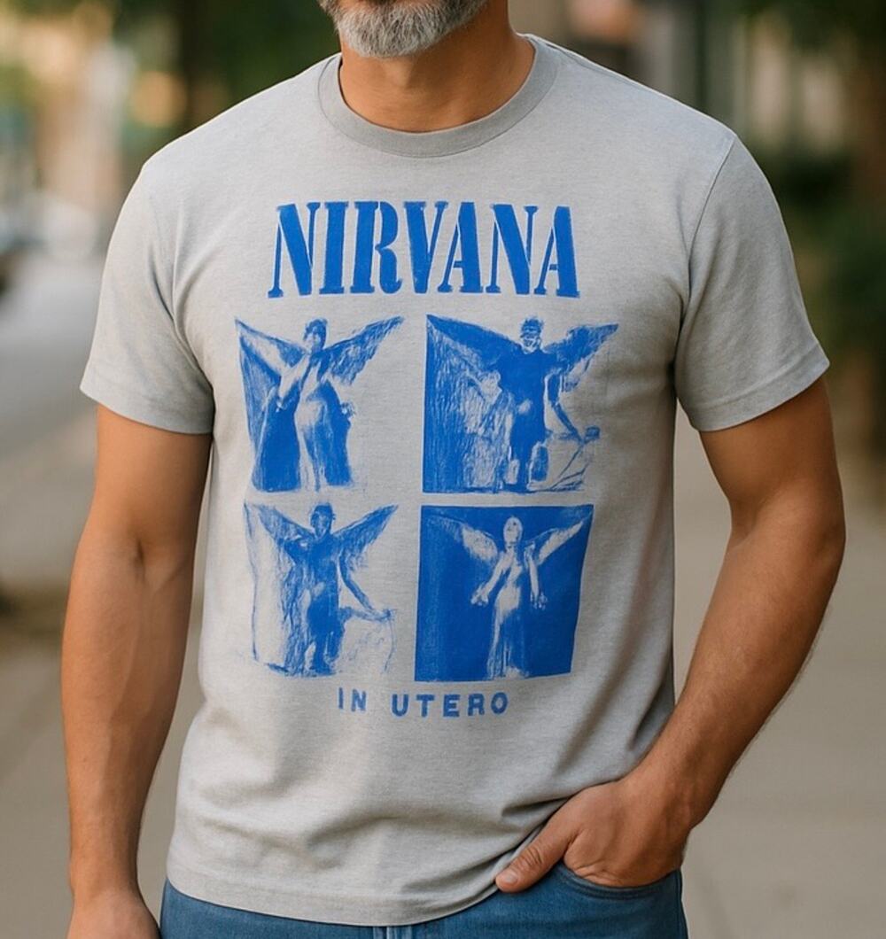 Gray Blue Nirvana In Utero Men’s T-Shirt Band Rock Grunge Album Cover Cotton XL